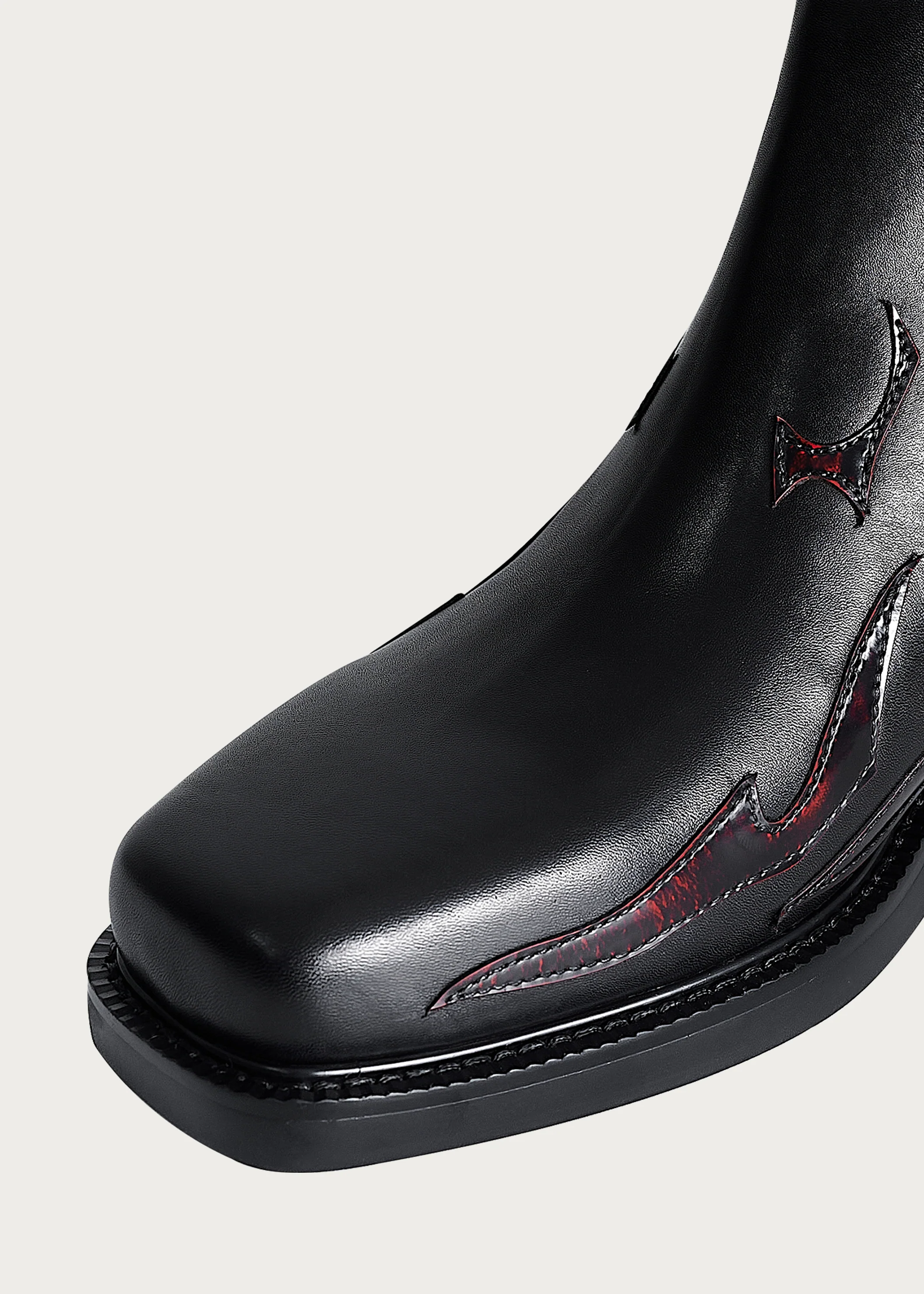 Ankle boots Square-toe Black and Red-Flame-pattern - Image 11