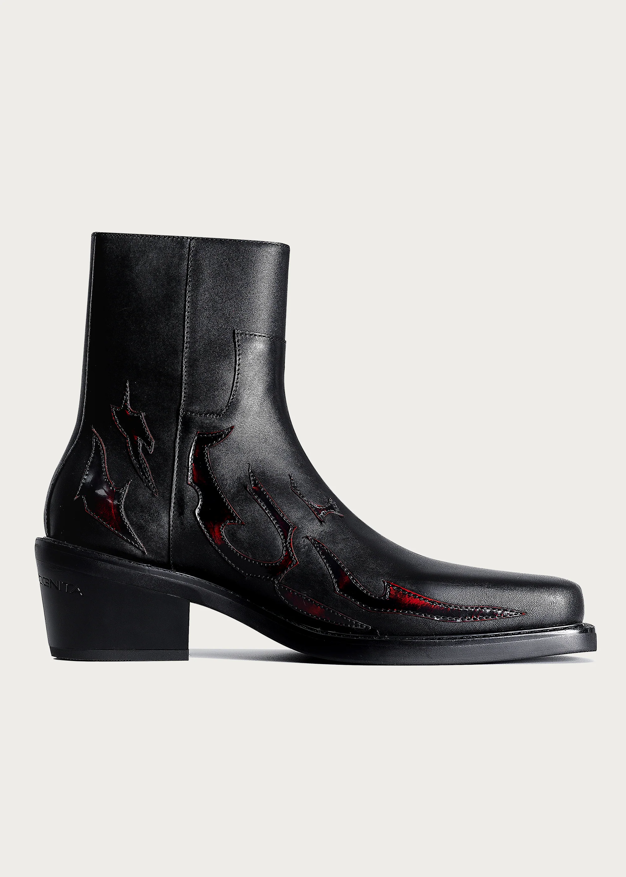 Ankle boots Square-toe Black and Red-Flame-pattern - Image 5