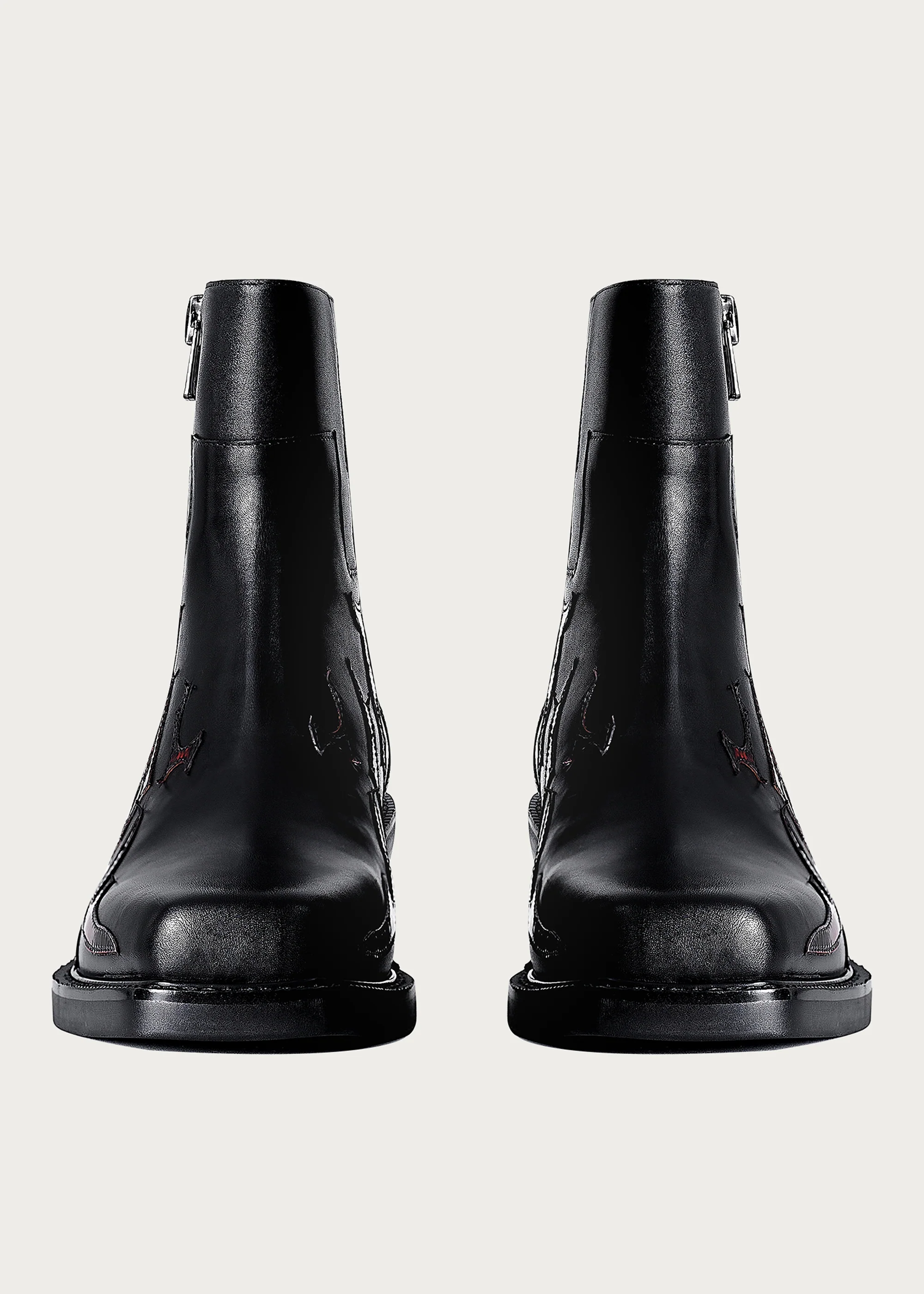 Ankle boots Square-toe Black and Red-Flame-pattern - Image 6