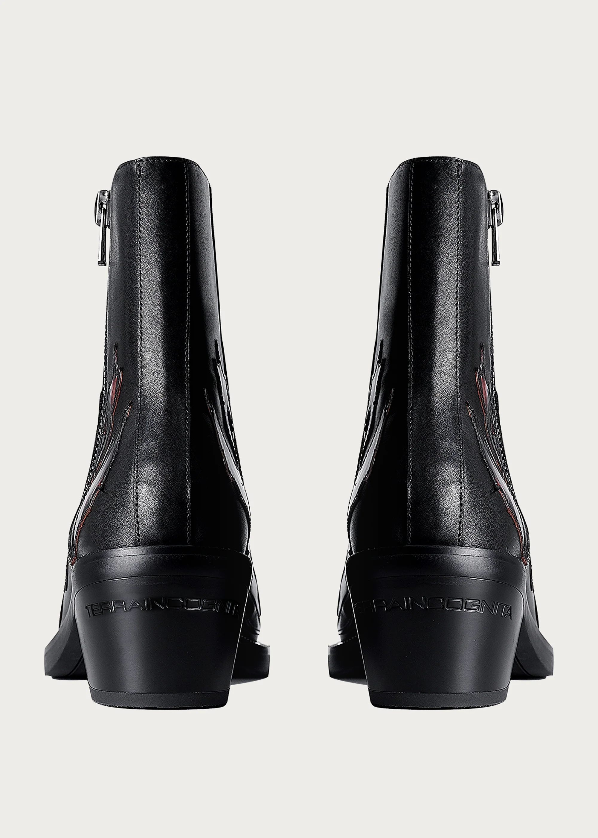 Ankle boots Square-toe Black and Red-Flame-pattern - Image 7