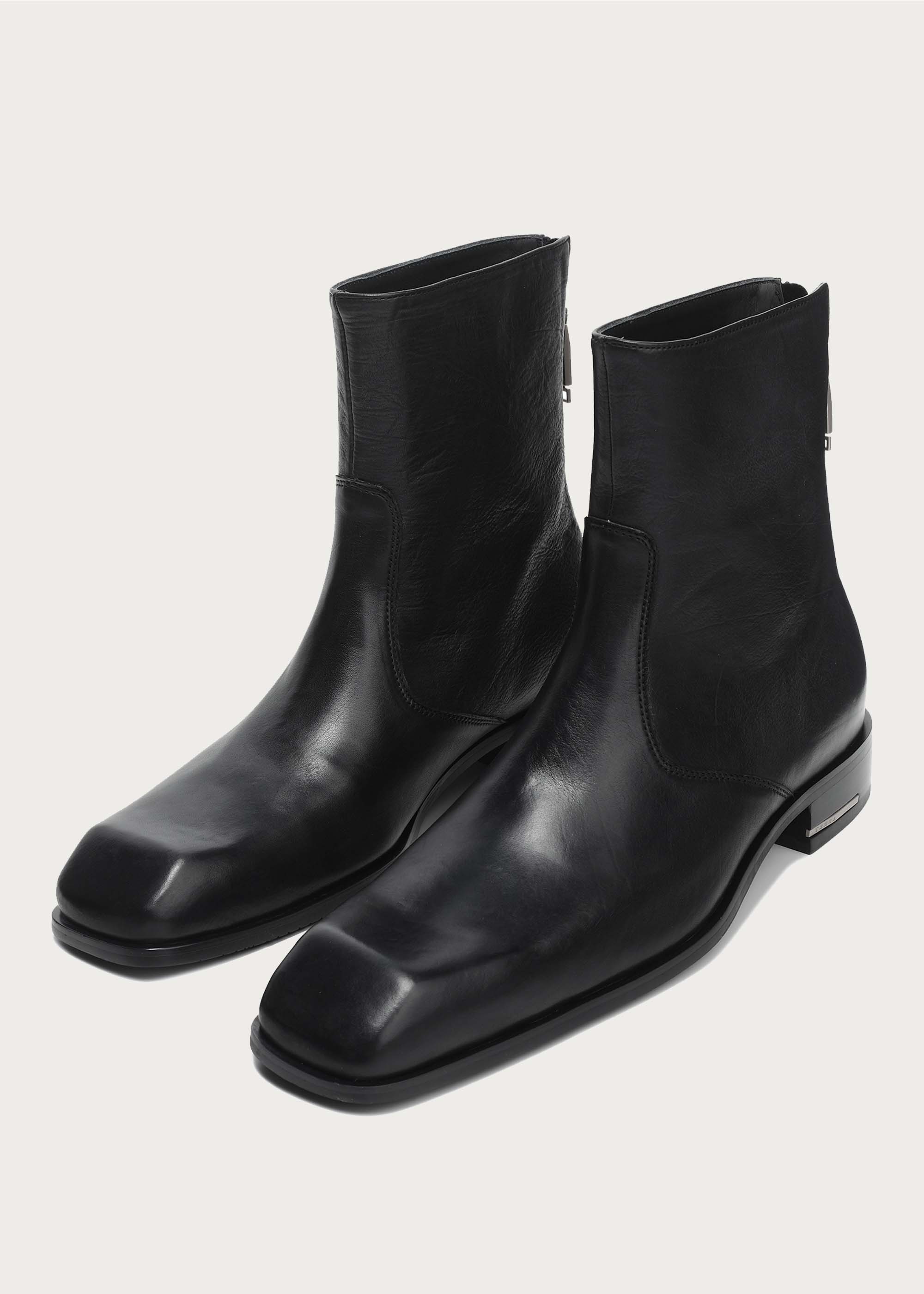Beveled Square-toe Horsehide Ankle boots Black - Image 4