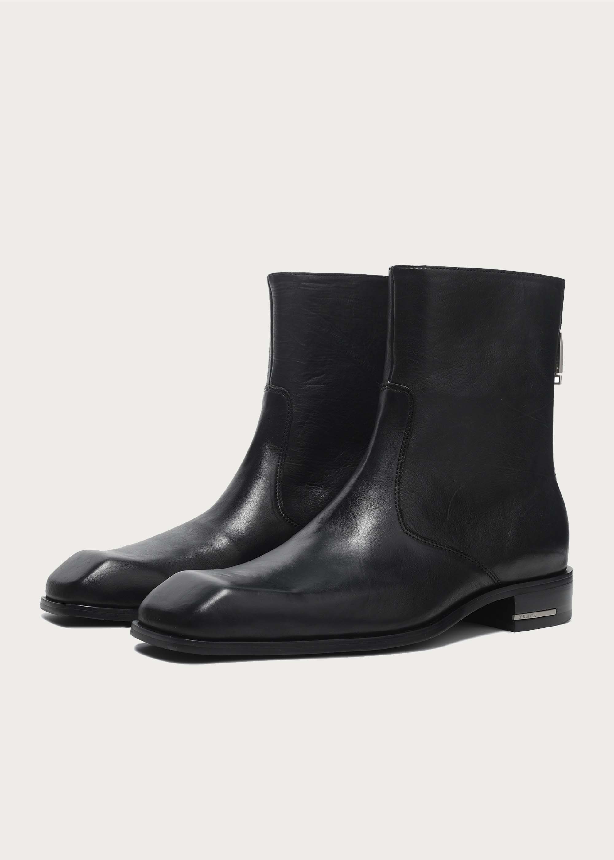 Beveled Square-toe Horsehide Ankle boots Black - Image 5