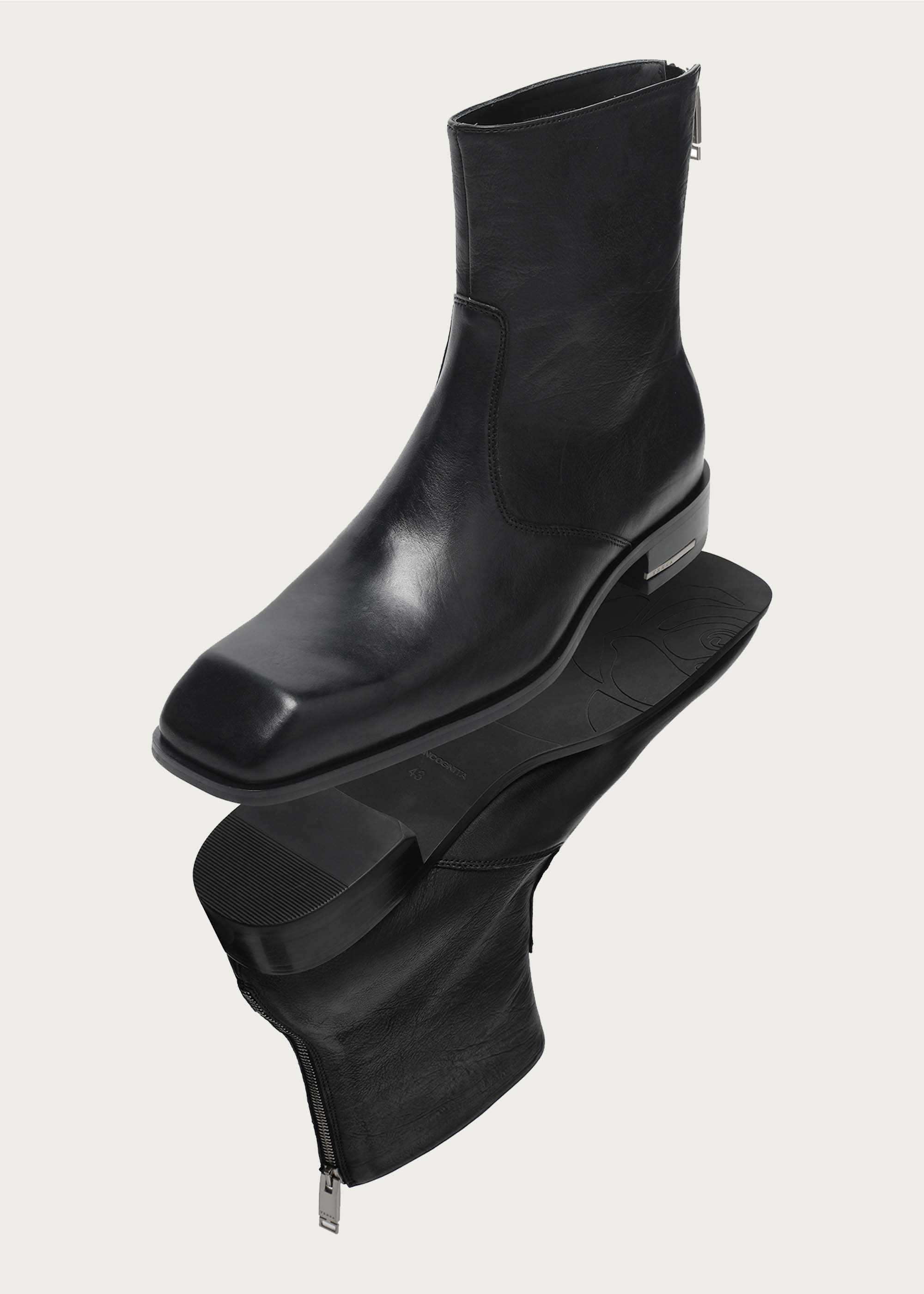 Beveled Square-toe Horsehide Ankle boots Black - Image 7