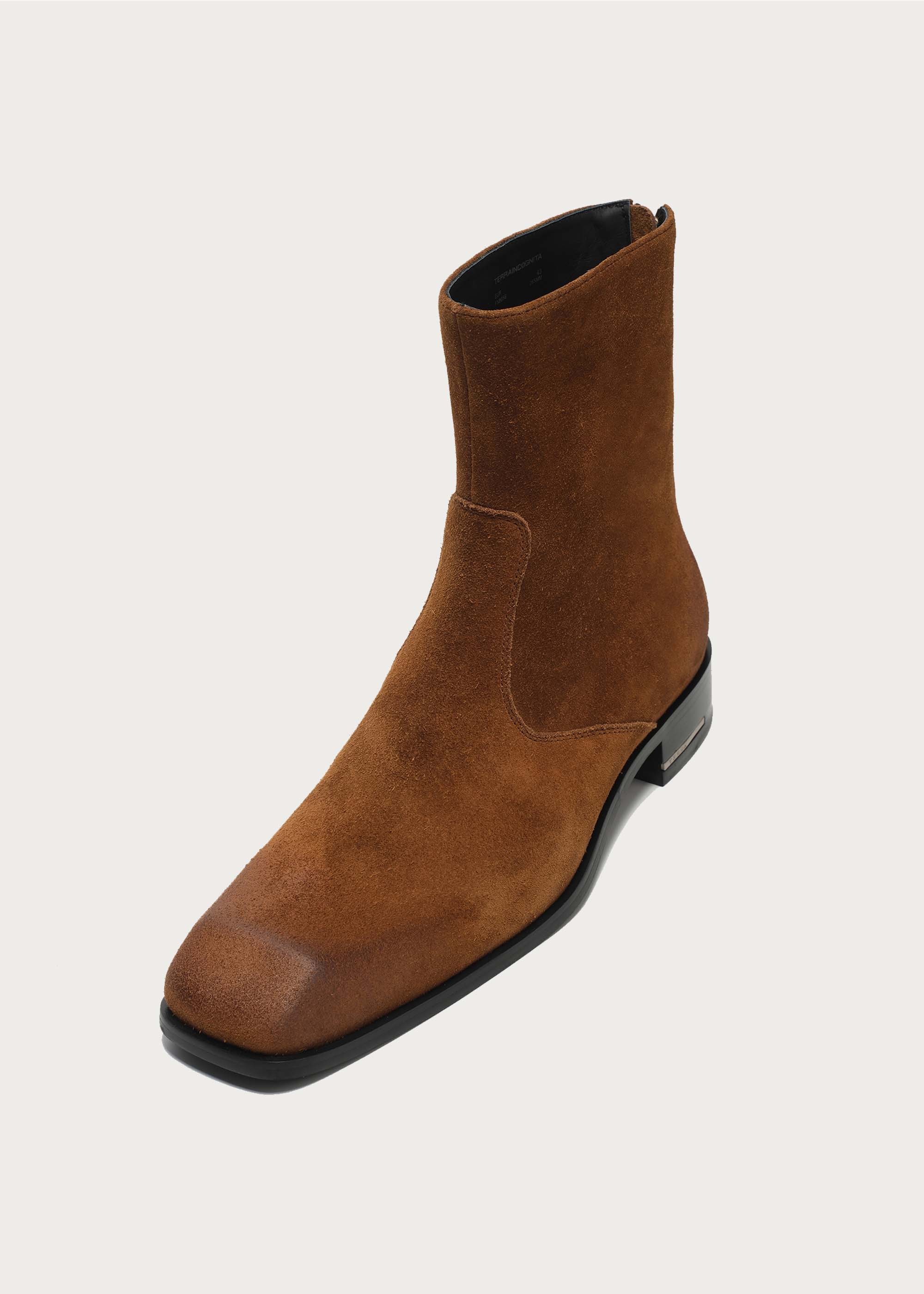 Beveled Square-toe Cowhide Ankle boots Brown - Image 3