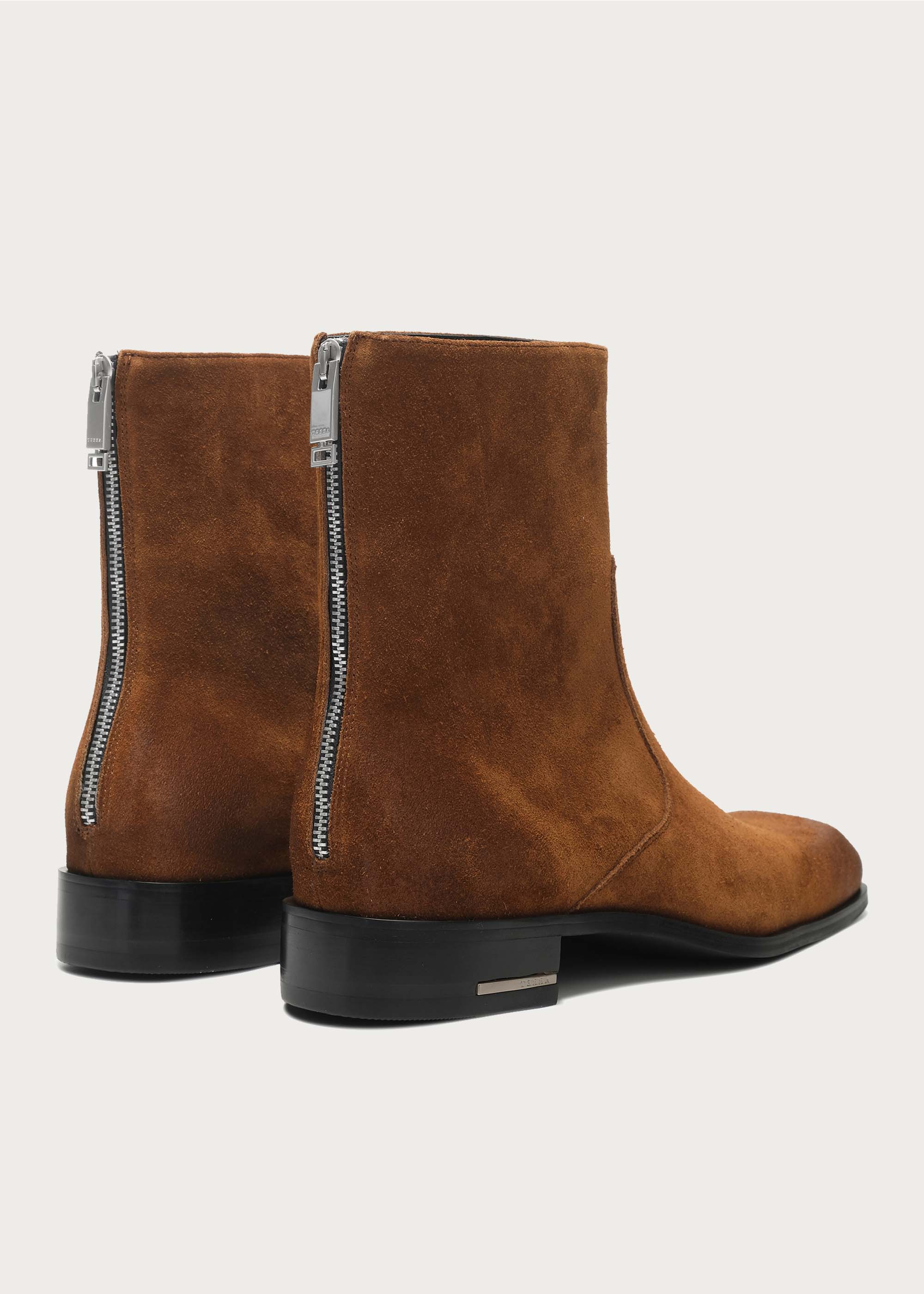 Beveled Square-toe Cowhide Ankle boots Brown - Image 4
