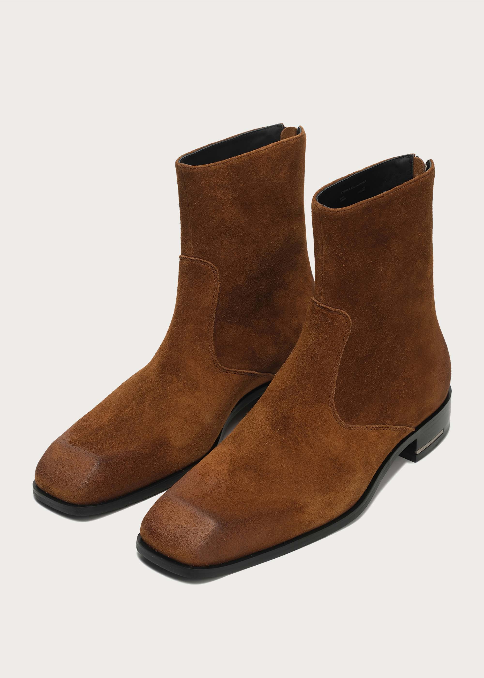 Beveled Square-toe Cowhide Ankle boots Brown - Image 6