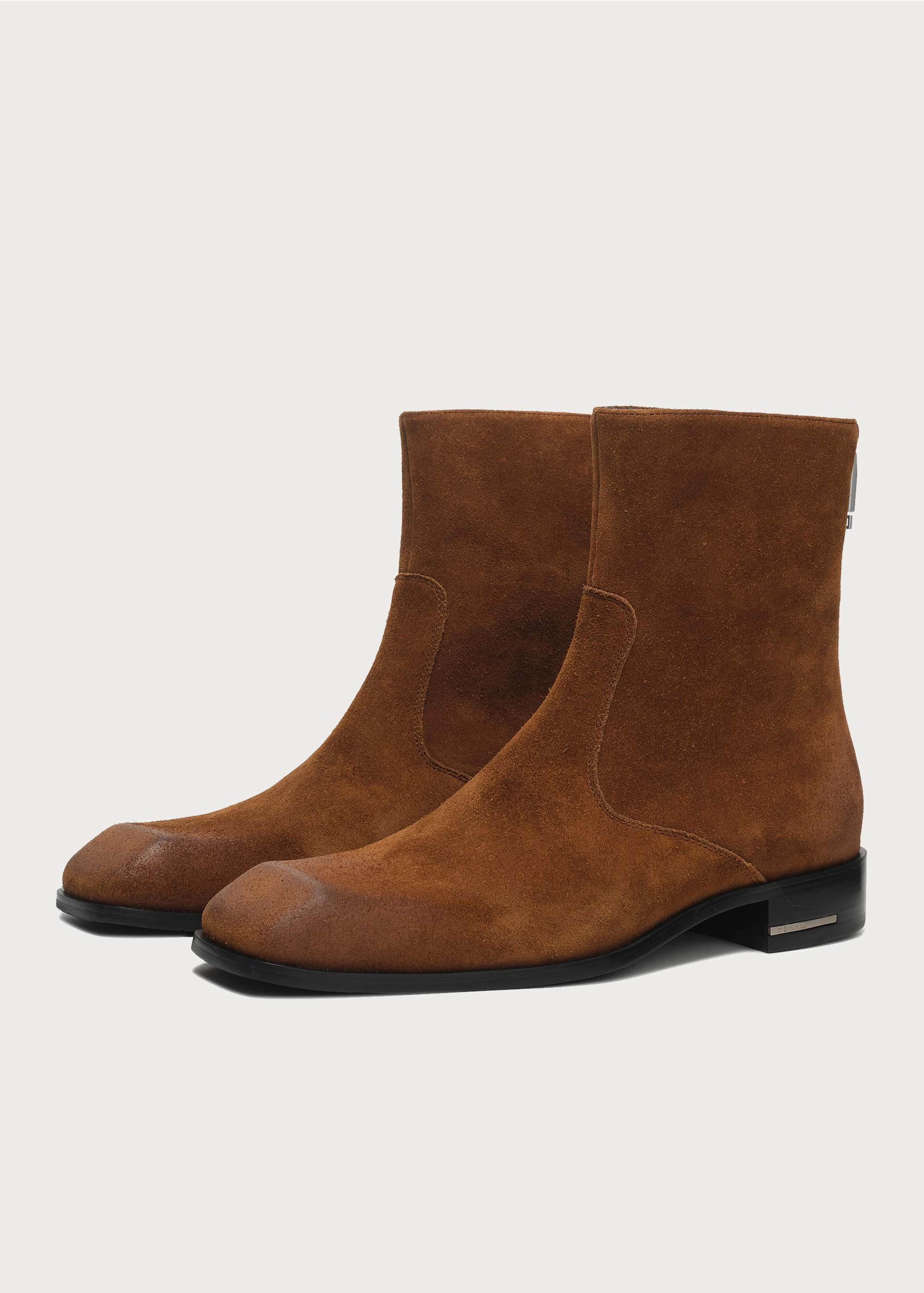 Beveled Square-toe Cowhide Ankle boots Brown - Image 7