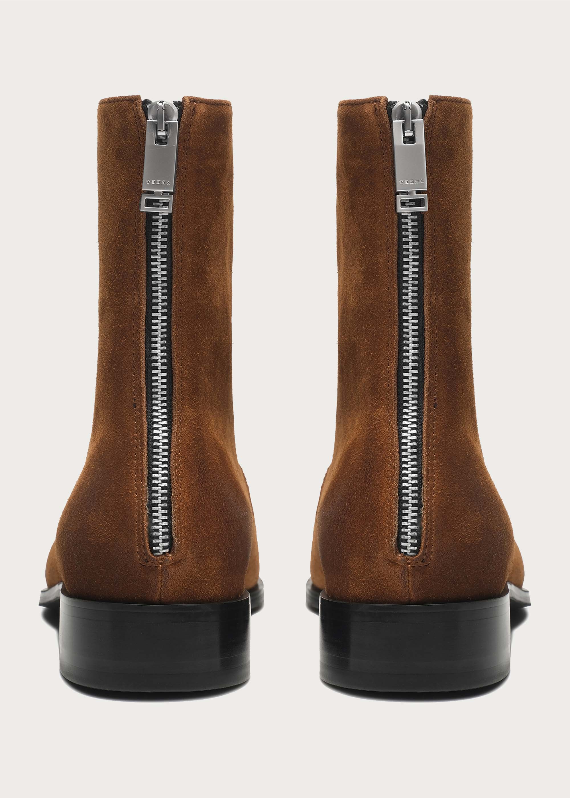 Beveled Square-toe Cowhide Ankle boots Brown - Image 8