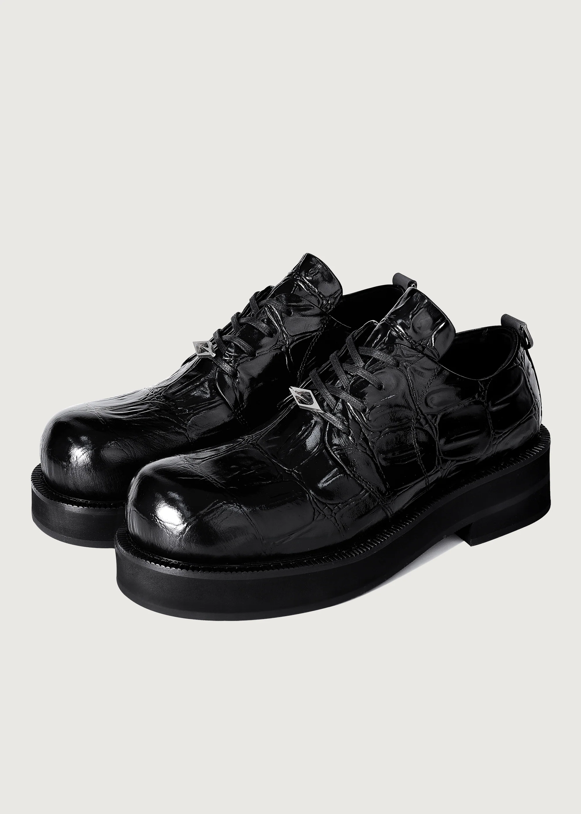 Derby shoes crocodile-print thick-soled Black - Image 3