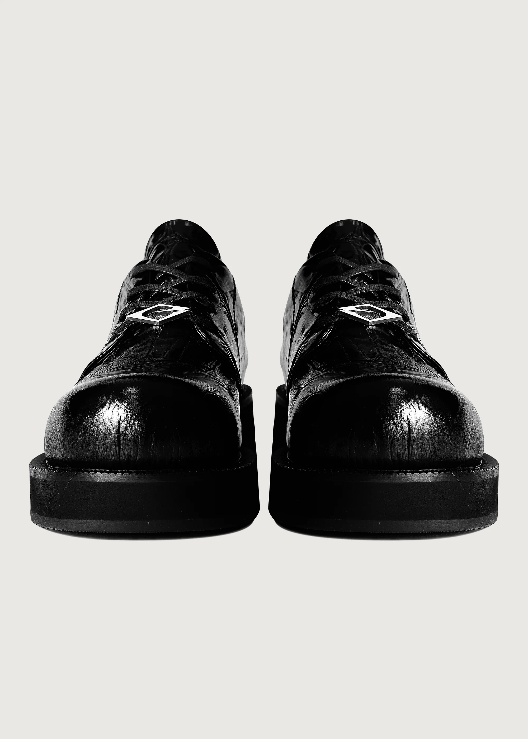 Derby shoes crocodile-print thick-soled Black - Image 5