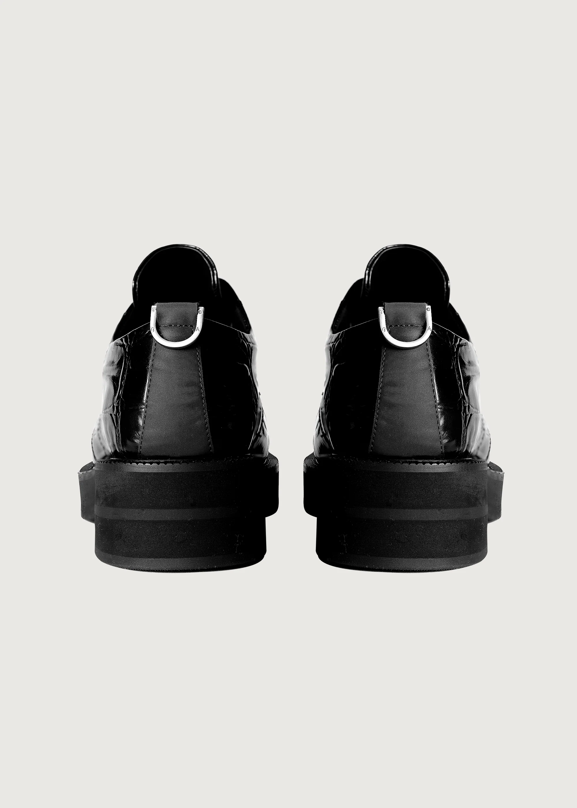 Derby shoes crocodile-print thick-soled Black - Image 6