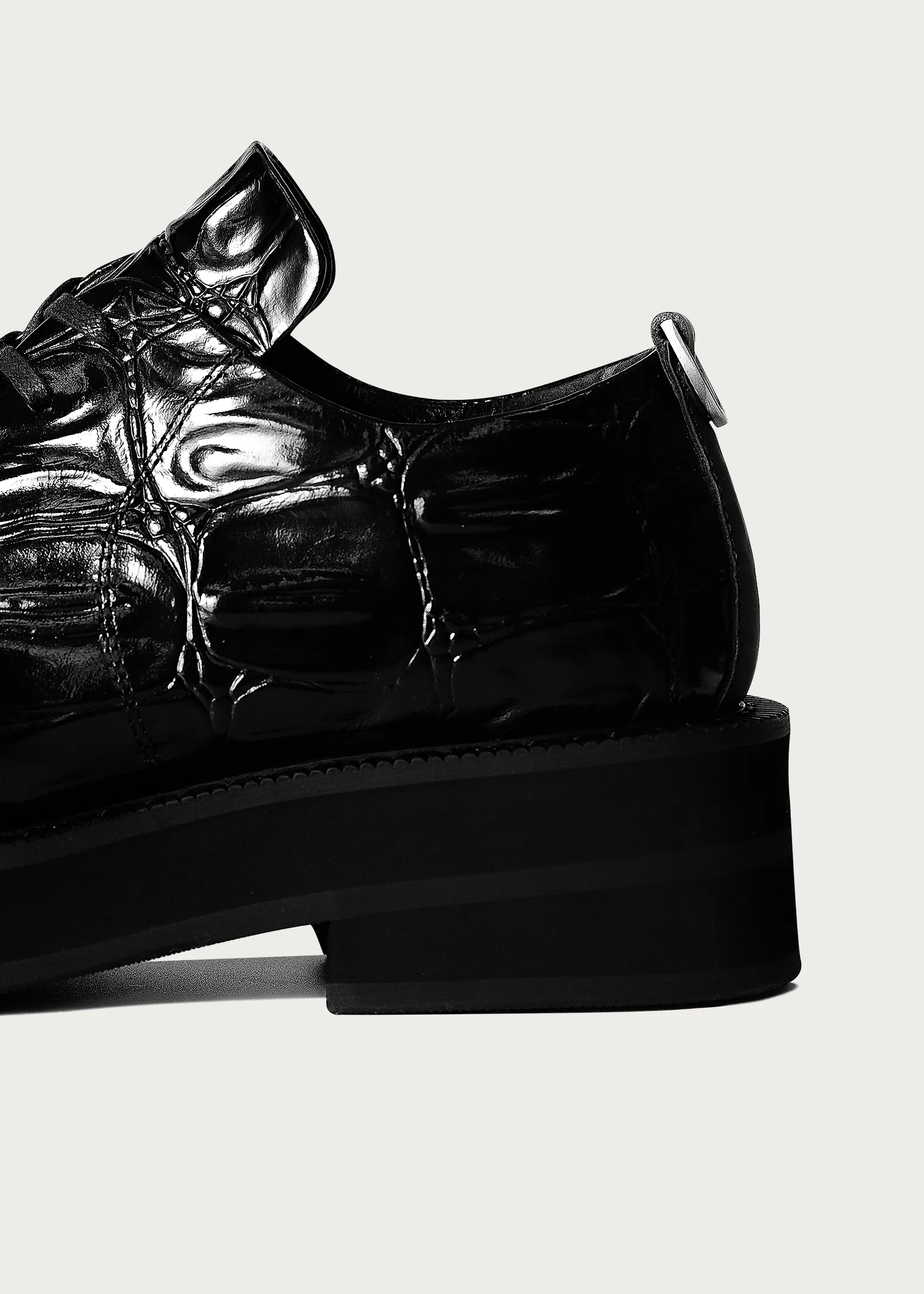 Derby shoes crocodile-print thick-soled Black - Image 7