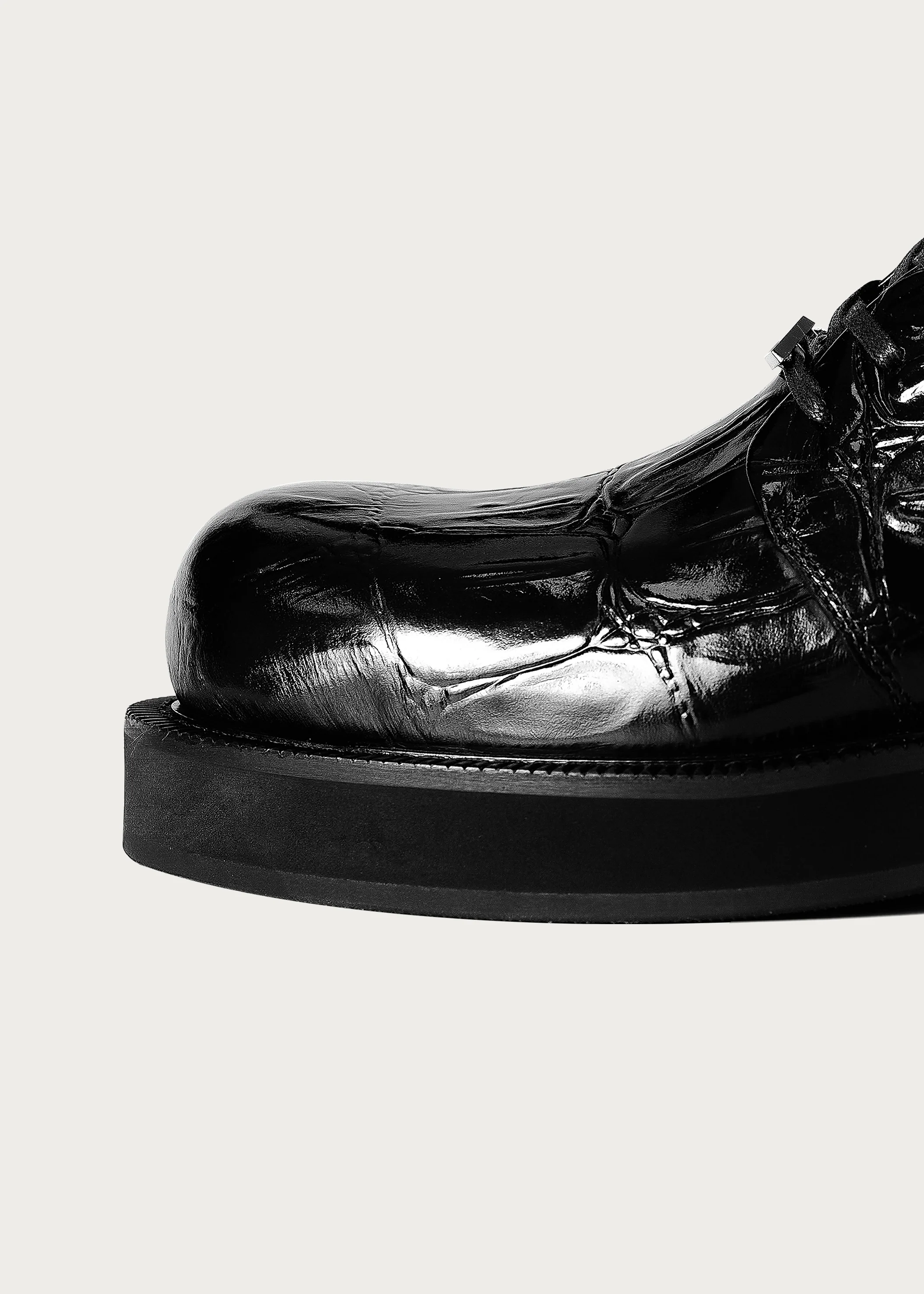 Derby shoes crocodile-print thick-soled Black - Image 9